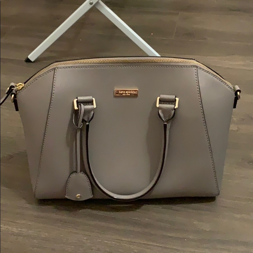 Grey leather medium sized bag w/ cross body strap